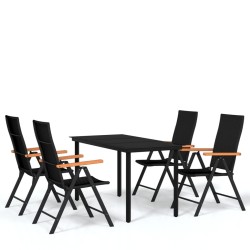 Ensemble à manger de jardin 5 pcs Noir 