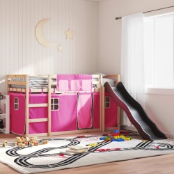 Lit superposé sans matelas avec toboggan et rideaux 90x200 cm 