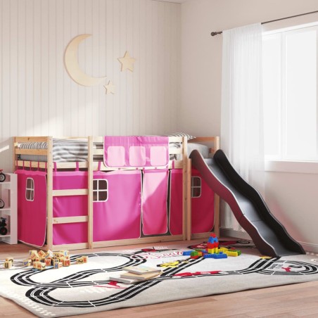 Lit superposé sans matelas avec toboggan et rideaux 90x200 cm 