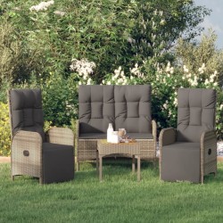 Ensemble à manger de jardin 3 pcs coussins gris résine tressée 
