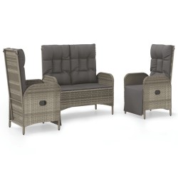 Ensemble à manger de jardin 3 pcs coussins gris résine tressée 