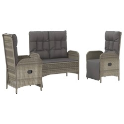 Ensemble à manger de jardin 3 pcs coussins gris résine tressée 