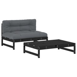 Salon de jardin 2 pcs avec coussins noir bois massif 