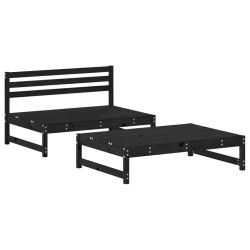 Salon de jardin 2 pcs avec coussins noir bois massif 