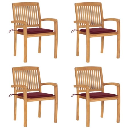 Chaises de jardin empilables avec coussins lot de 4 Teck solide 