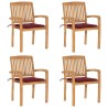 Chaises de jardin empilables avec coussins lot de 4 Teck solide 