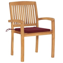 Chaises de jardin empilables avec coussins lot de 4 Teck solide 