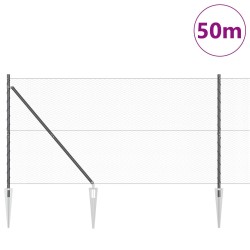 Clôture hexagonalegrise 1,2x50 m acier, Poteaux de clôtureavec pointe 13 pcs Ø32 mm 140 cm acier galvanisé 