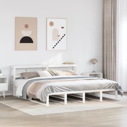 Cadre de lit sans matelas blanc 200x200 cm bois massif de pin 