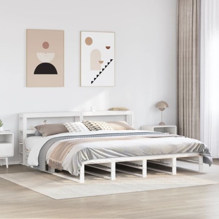 Cadre de lit sans matelas blanc 200x200 cm bois massif de pin 