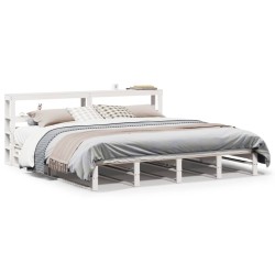 Cadre de lit sans matelas blanc 200x200 cm bois massif de pin 