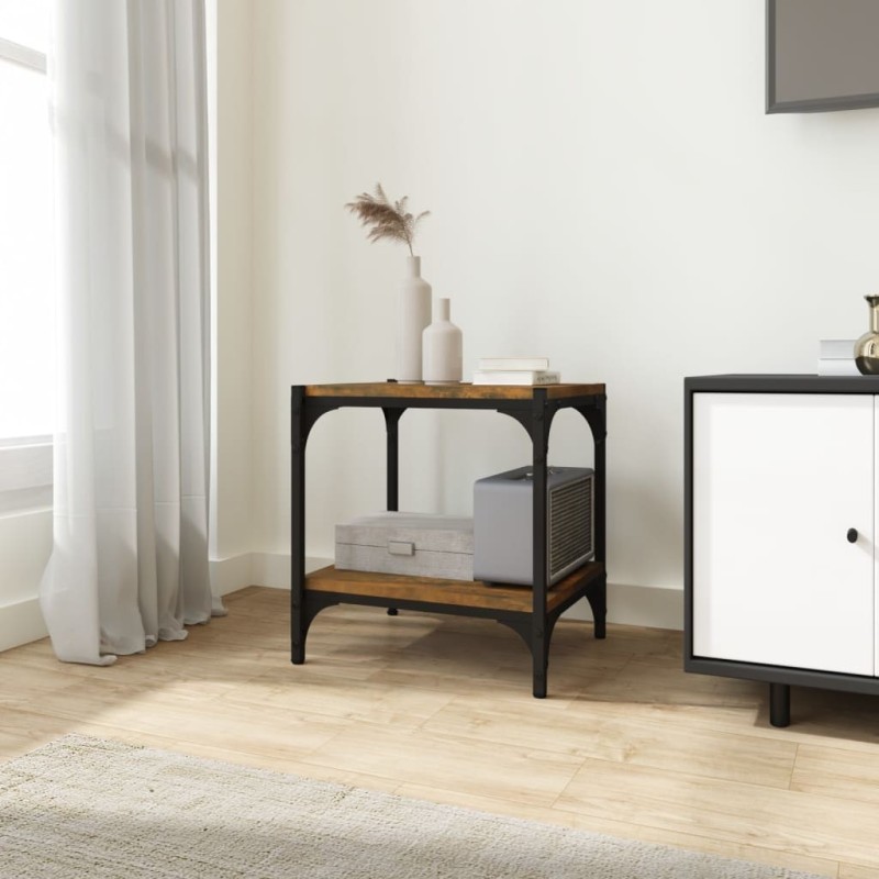 Meuble TV Chêne fumé 40x33x41 cm Bois d'ingénierie et acier 