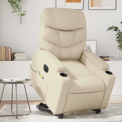 Fauteuil inclinable de massage électrique crème similicuir 