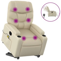 Fauteuil inclinable de massage électrique crème similicuir 
