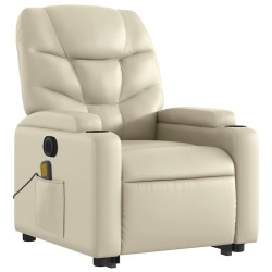 Fauteuil inclinable de massage électrique crème similicuir 