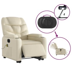 Fauteuil inclinable de massage électrique crème similicuir 
