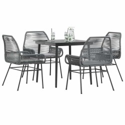 Ensemble à manger jardin coussins 5 pcs gris poly rotin verre 