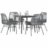 Ensemble à manger jardin coussins 5 pcs gris poly rotin verre 