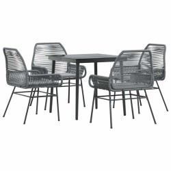 Ensemble à manger jardin coussins 5 pcs gris poly rotin verre 