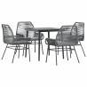Ensemble à manger jardin coussins 5 pcs gris poly rotin verre 