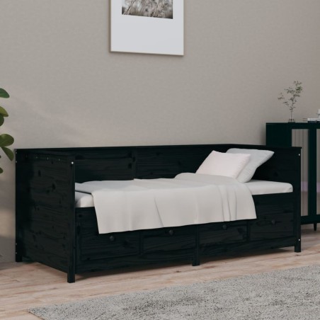 Lit de jour sans matelas noir 100x200 cm bois de pin massif 