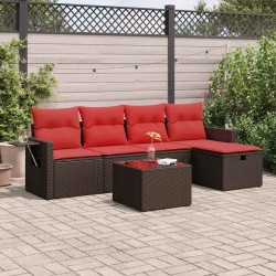 Salon de jardin avec coussins 6 pcs marron résine tressée 