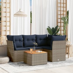 Salon de jardin 5 pcs avec coussins gris résine tressée 