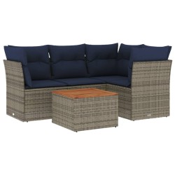 Salon de jardin 5 pcs avec coussins gris résine tressée 