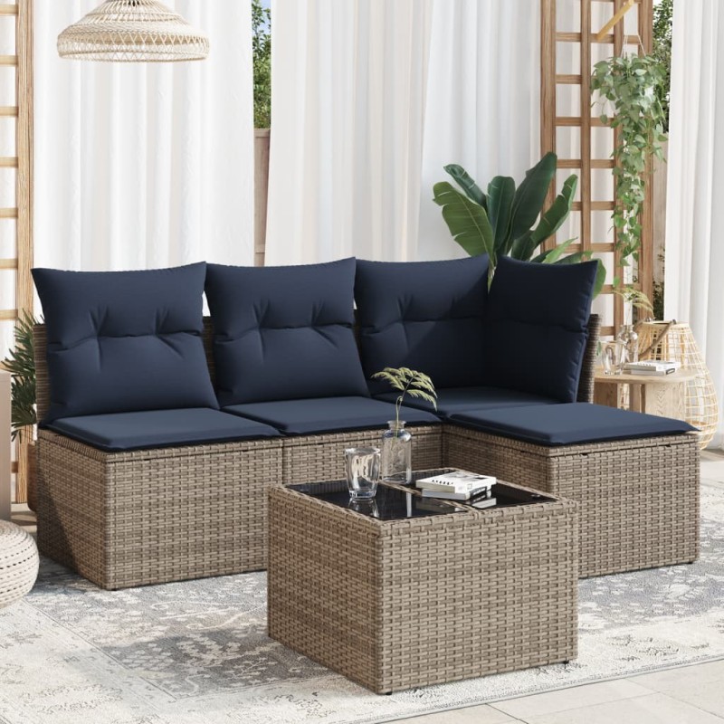 Salon de jardin 5 pcs avec coussins gris résine tressée 