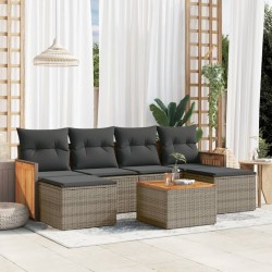 Salon de jardin avec coussins 7 pcs gris résine tressée 