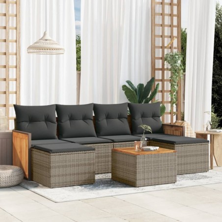 Salon de jardin avec coussins 7 pcs gris résine tressée 
