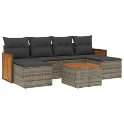 Salon de jardin avec coussins 7 pcs gris résine tressée 