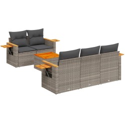Salon de jardin 6 pcs avec coussins gris résine tressée 