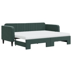 Lit de jour avec gigogne et matelas vert foncé 80x200cm velours 