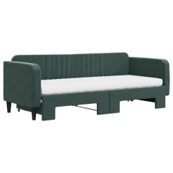 Lit de jour avec gigogne et matelas vert foncé 80x200cm velours 