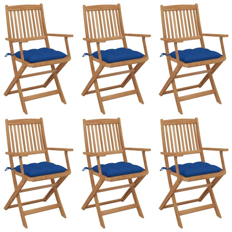 Chaises pliables de jardin lot de 6 avec coussins Bois d'acacia 