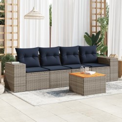 Salon de jardin 5 pcs avec coussins gris résine tressée 