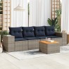 Salon de jardin 5 pcs avec coussins gris résine tressée 