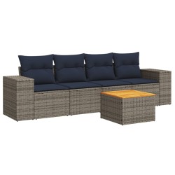 Salon de jardin 5 pcs avec coussins gris résine tressée 