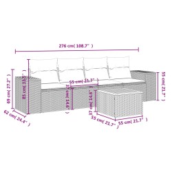 Salon de jardin 5 pcs avec coussins gris résine tressée 