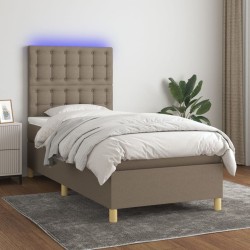 Sommier à lattes de lit et matelas et LED Taupe 90x190 cm Tissu 