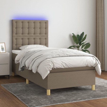 Sommier à lattes de lit et matelas et LED Taupe 90x190 cm Tissu 