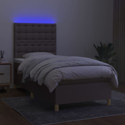 Sommier à lattes de lit et matelas et LED Taupe 90x190 cm Tissu 