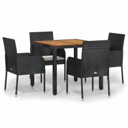 Ensemble à manger de jardin coussins 5pcs Noir Résine tressée 