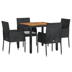 Ensemble à manger de jardin coussins 5pcs Noir Résine tressée 