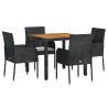 Ensemble à manger de jardin coussins 5pcs Noir Résine tressée 
