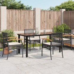 Ensemble à manger de jardin coussins 5pcs Noir Résine tressée 