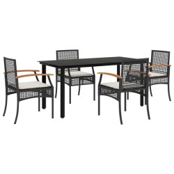Ensemble à manger de jardin coussins 5pcs Noir Résine tressée 
