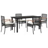 Ensemble à manger de jardin coussins 5pcs Noir Résine tressée 
