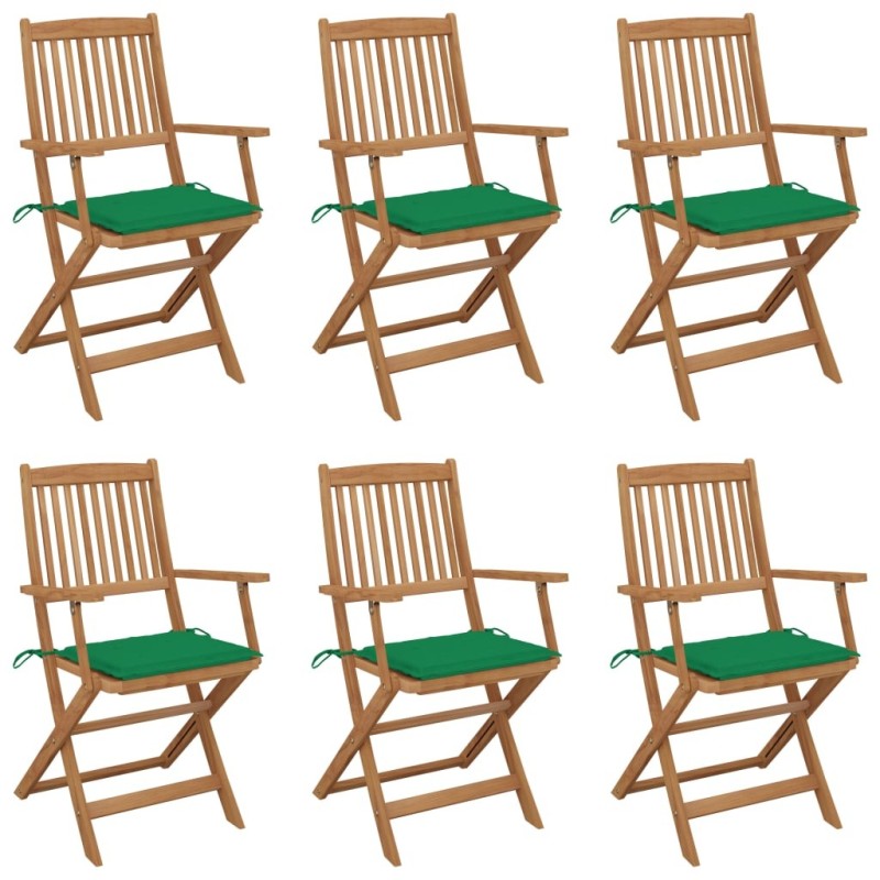 Chaises pliables de jardin lot de 6 avec coussins Bois d'acacia 